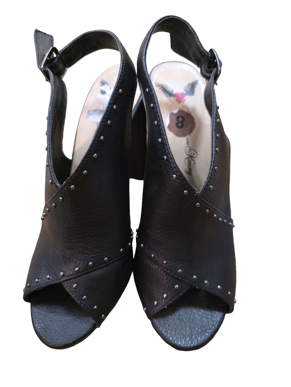 Penny Loves Kenny Black Studded Peep-Toe Slingback Heels